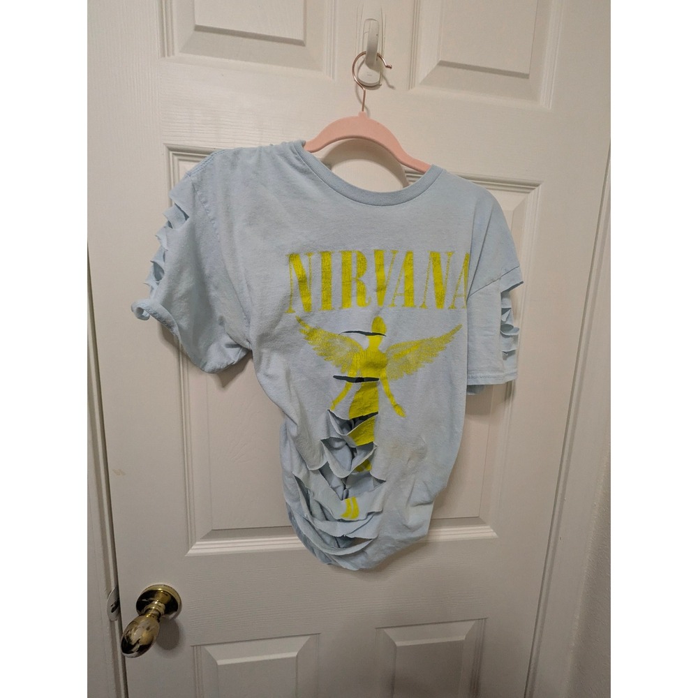 Nirvana In Utero Upworked Distressed Tee Small Braided Grunge Festival Reworked